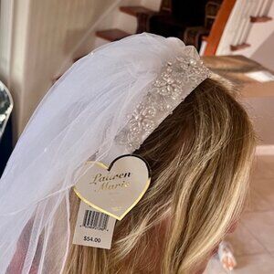 First Communion Beaded Headband with Pearl Studded Veil